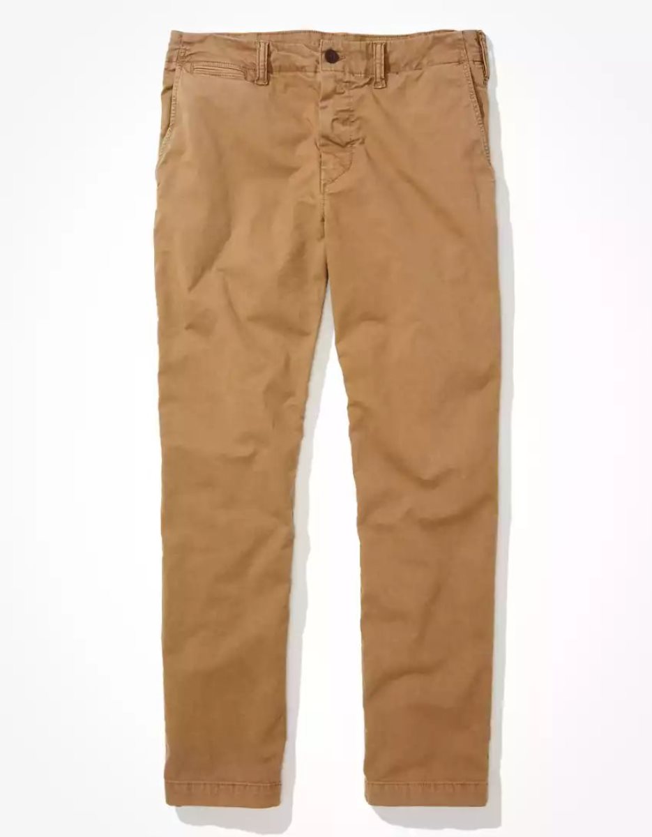 Pantalon American Eagle AE Flex Relaxed Droit Khaki Kaki Homme | PMD-88326713